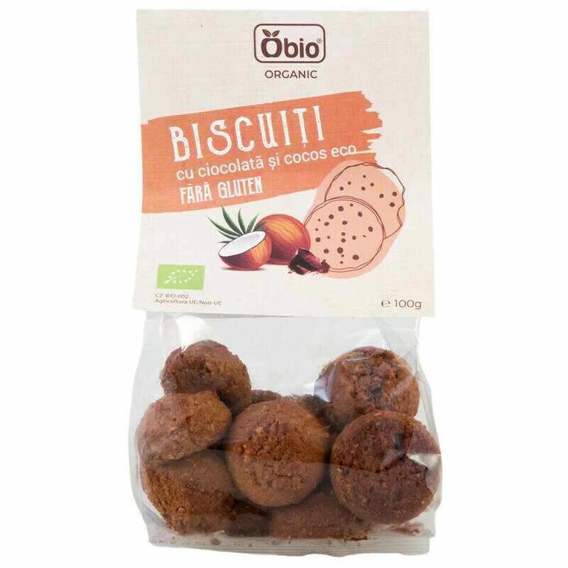 Biscuiti cu ciocolata si cocos fara gluten bio 100g Obio