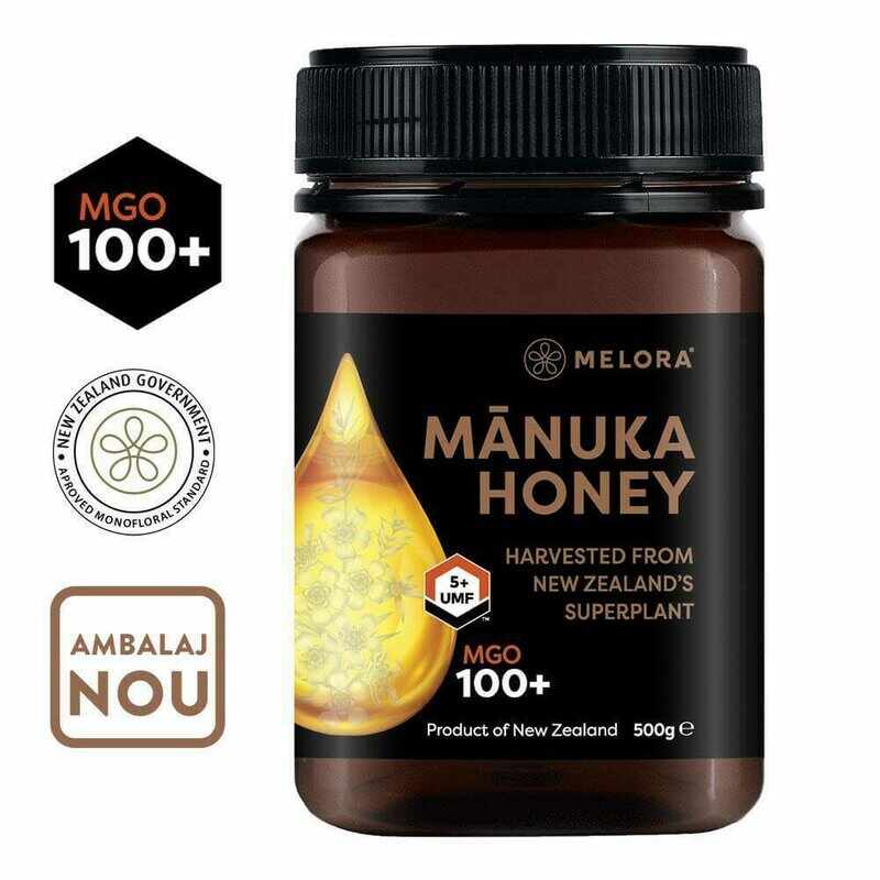 Miere de Manuka Melora, MGO 100+ (UMF 5) Noua Zeelanda, 500 g, naturala