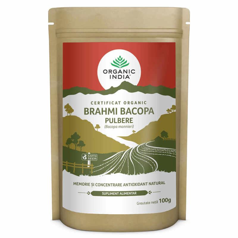 Brahmi Bacopa Pulbere | Memorie si Concentrare, Antioxidant Natural, 100g, Organic India
