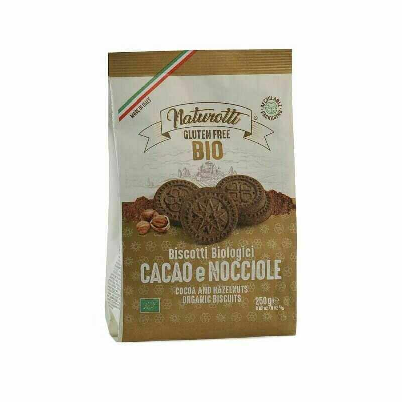 Biscuiti cu cacao si alune de padure bio fara gluten, 250g, Naturotti
