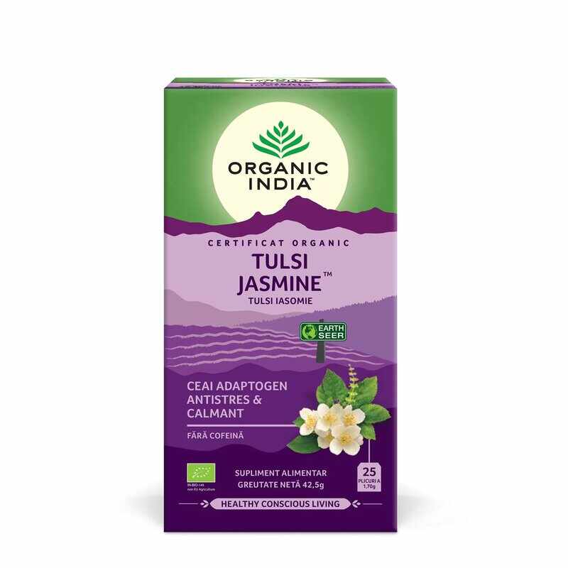 Ceai Tulsi (Busuioc Sfant) Iasomie - Ceai Adaptogen Antistres si Calmant, 25 de plicuri, Organic India