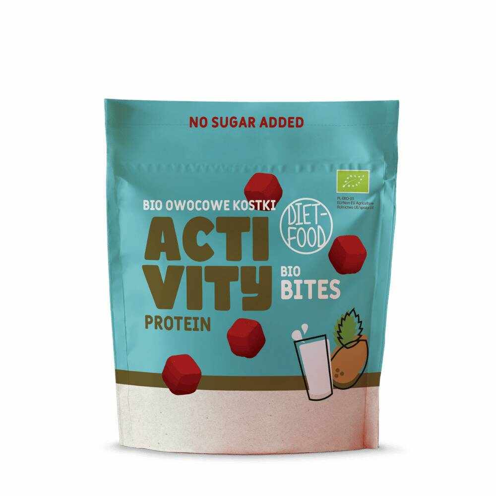 Bio Bites ACTIVITY – cuburi de fructe cu proteine, eco-bio, 120g Diet-Food