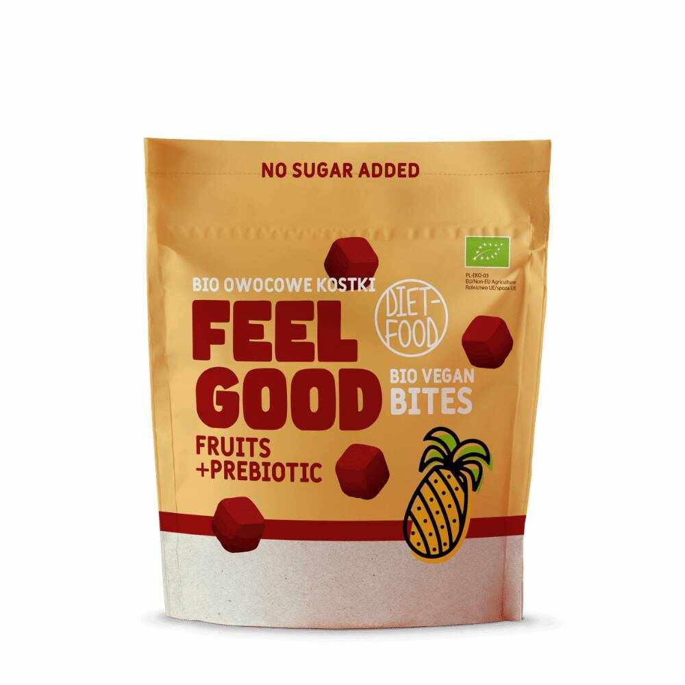 Bio Bites FEEL GOOD – cuburi de fructe cu prebiotice, eco-bio, 120g Diet-Food