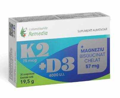 K2 + D3 + MAGNEZIU BISGLICINAT CHELAT 30 Capsule - REMEDIA
