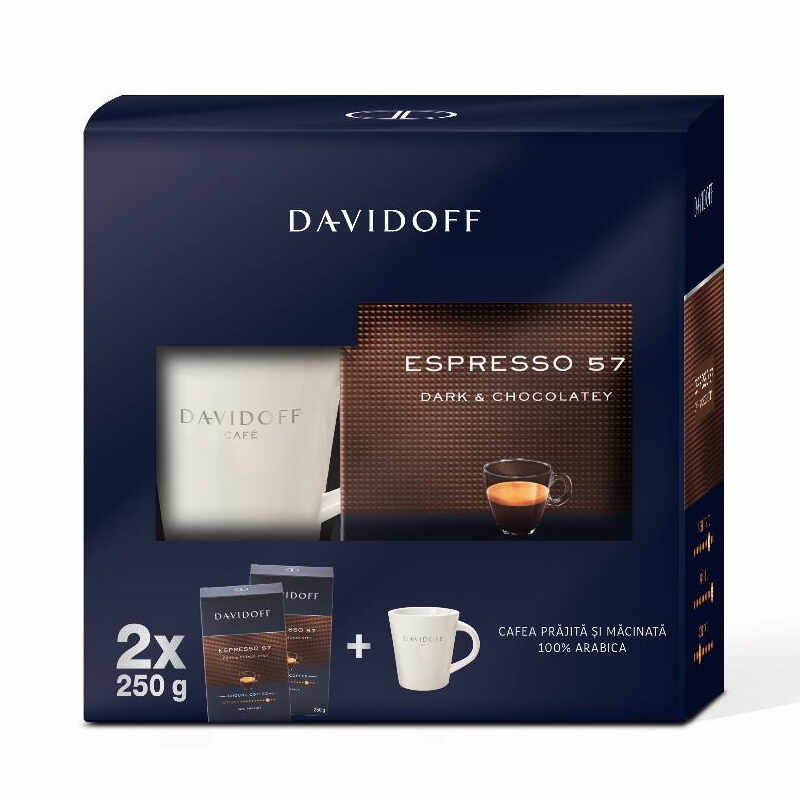 Pachet cafea macinata Davidoff Espresso 57 2x250g cu cana