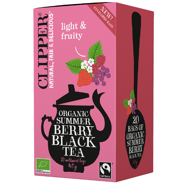 Ceai negru cu coacăze negre, zmeură și căpșuni Fair Trade Bio (20 x 2 g) 40 g Clipper
