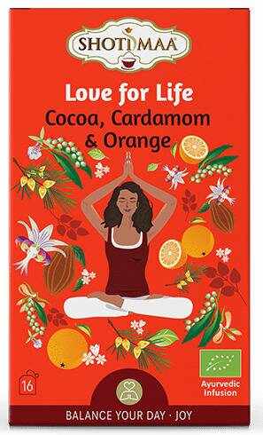 Ceai Shotimaa Balance Your Day, Love for Life, cacao, cardamom si portocala, eco-bio, 16 plicuri, Shotimaa