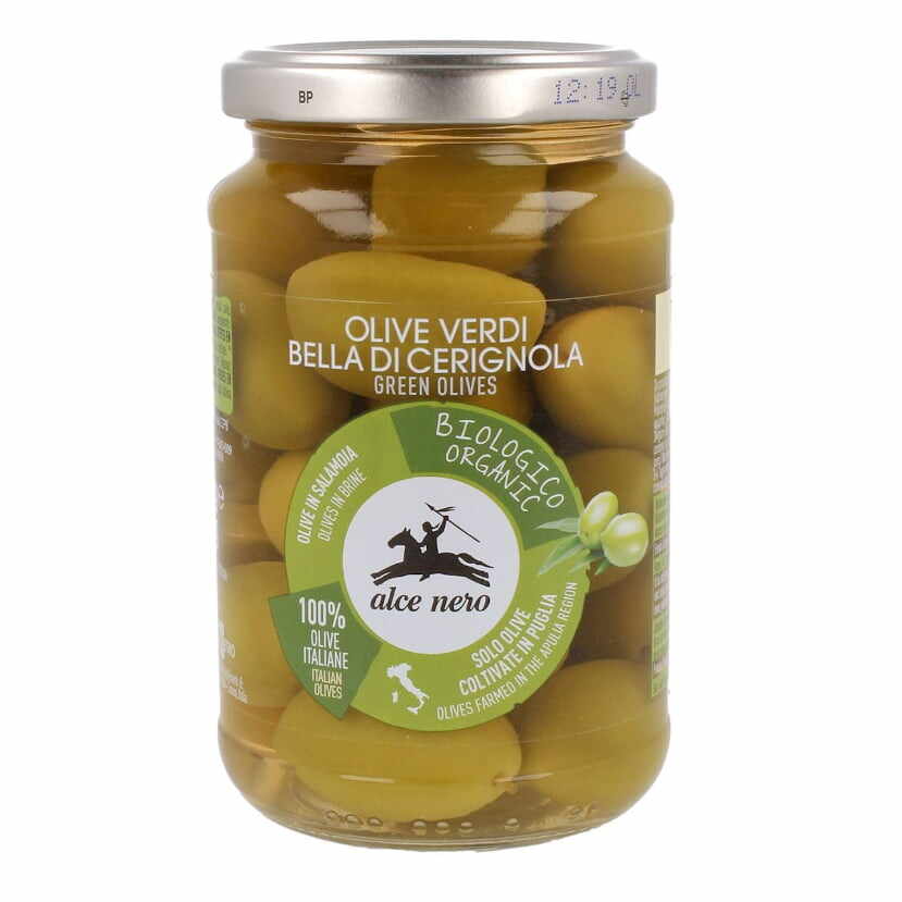 Măsline verzi Bella di Cerignola cu sâmburi în saramură Bio 350 g (180 g) Alce Nero