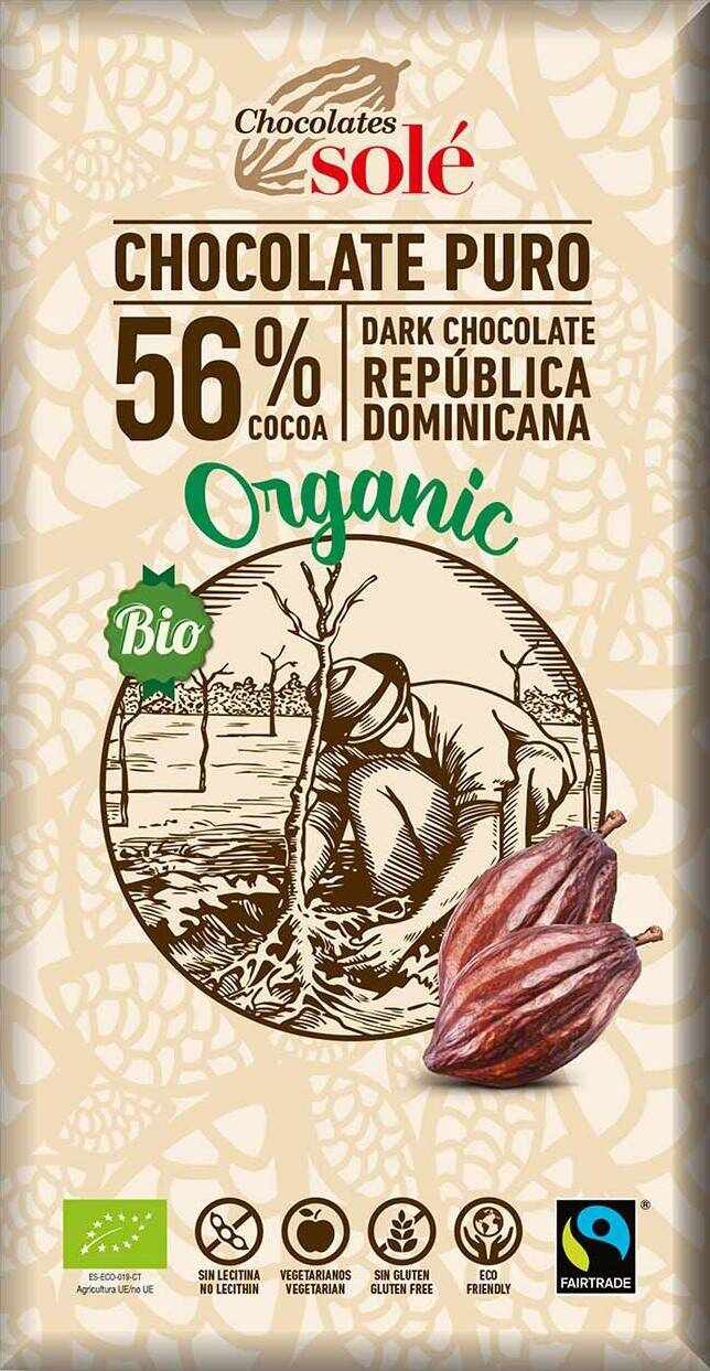 Ciocolata neagra 56% cacao Eco-Bio 100g - Sole
