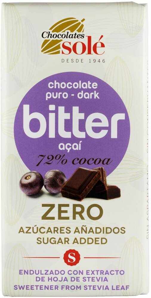 Ciocolata neagra 72% cacao cu acai, indulcita cu stevie 100g - Sole