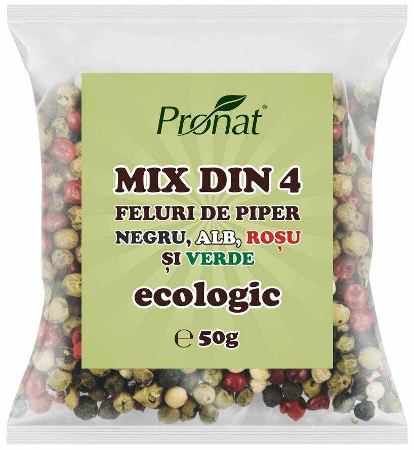 Mix din 4 feluri de piper negru, alb, rosu si verde Eco-Bio 50g - Pronat