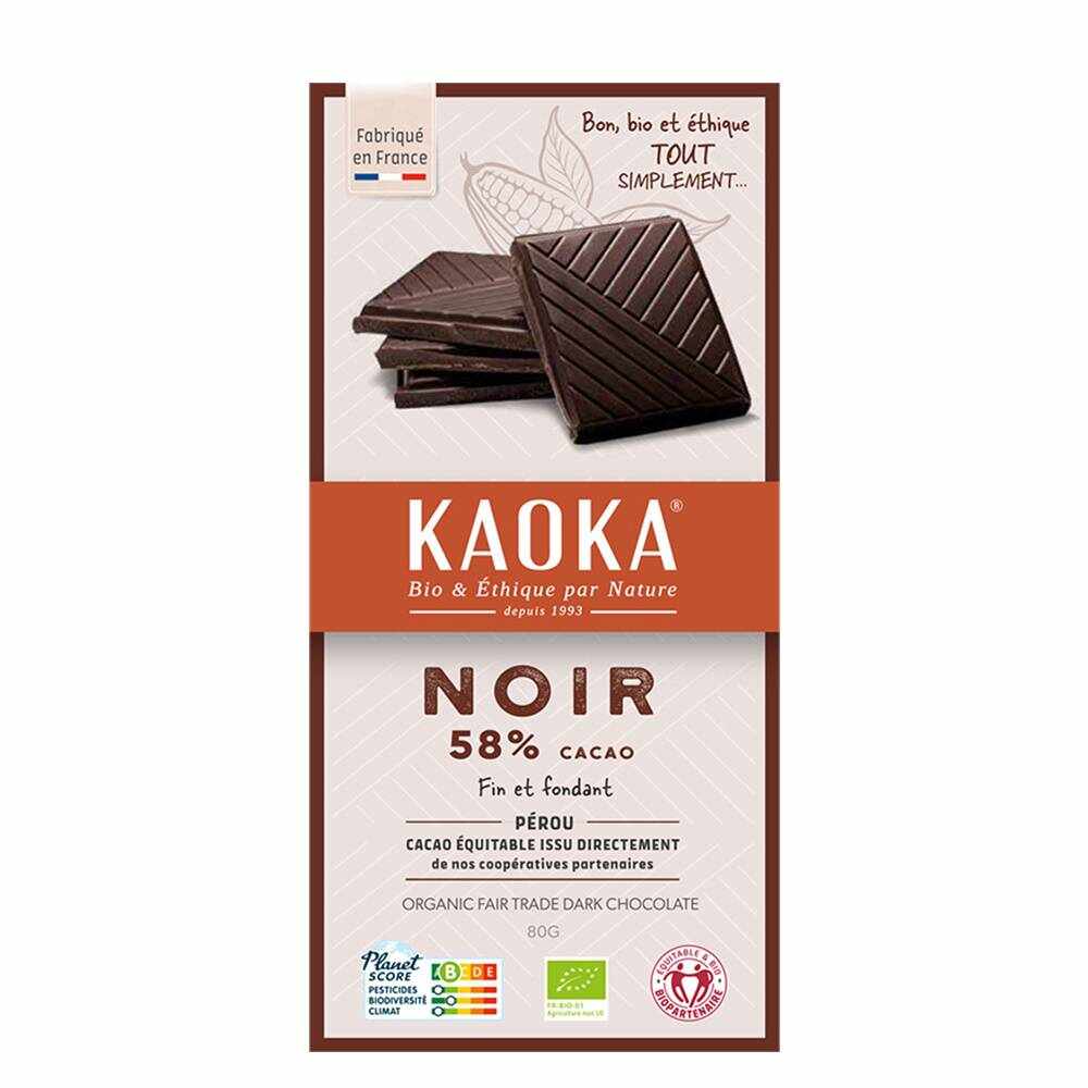 Ciocolată neagră pentru desert 58% cacao, eco-bio, 200g - Kaoka