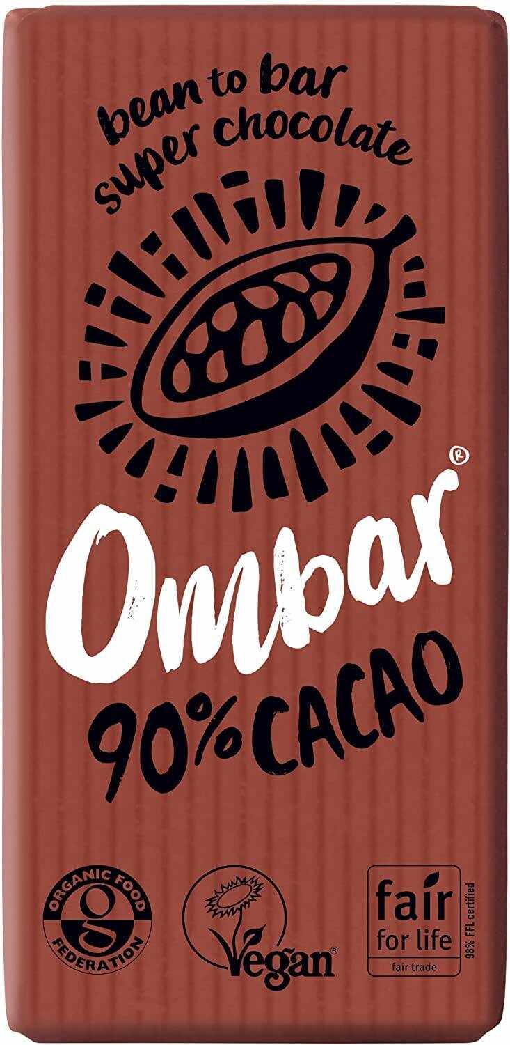 Ciocolata neagra Raw, 90% cacao Eco-Bio 35g - Ombar