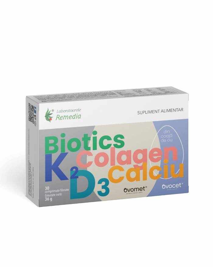 Vitamine K2 + D3 + COLAGEN + CALCIU (DIN COAJĂ DE OU) 30cpr - Remedia