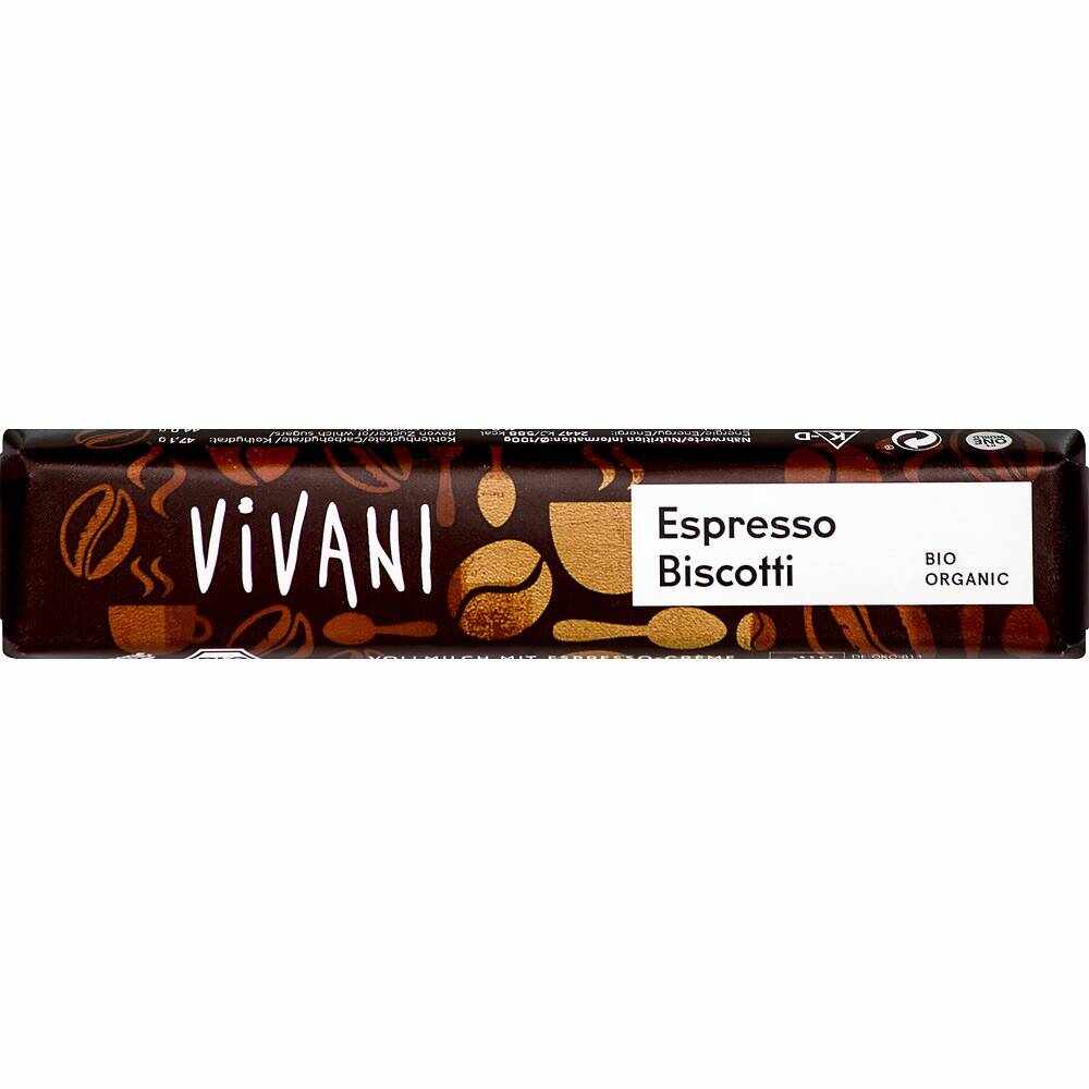 Baton de ciocolata espresso biscotti, eco-bio, 40 g, Vivani