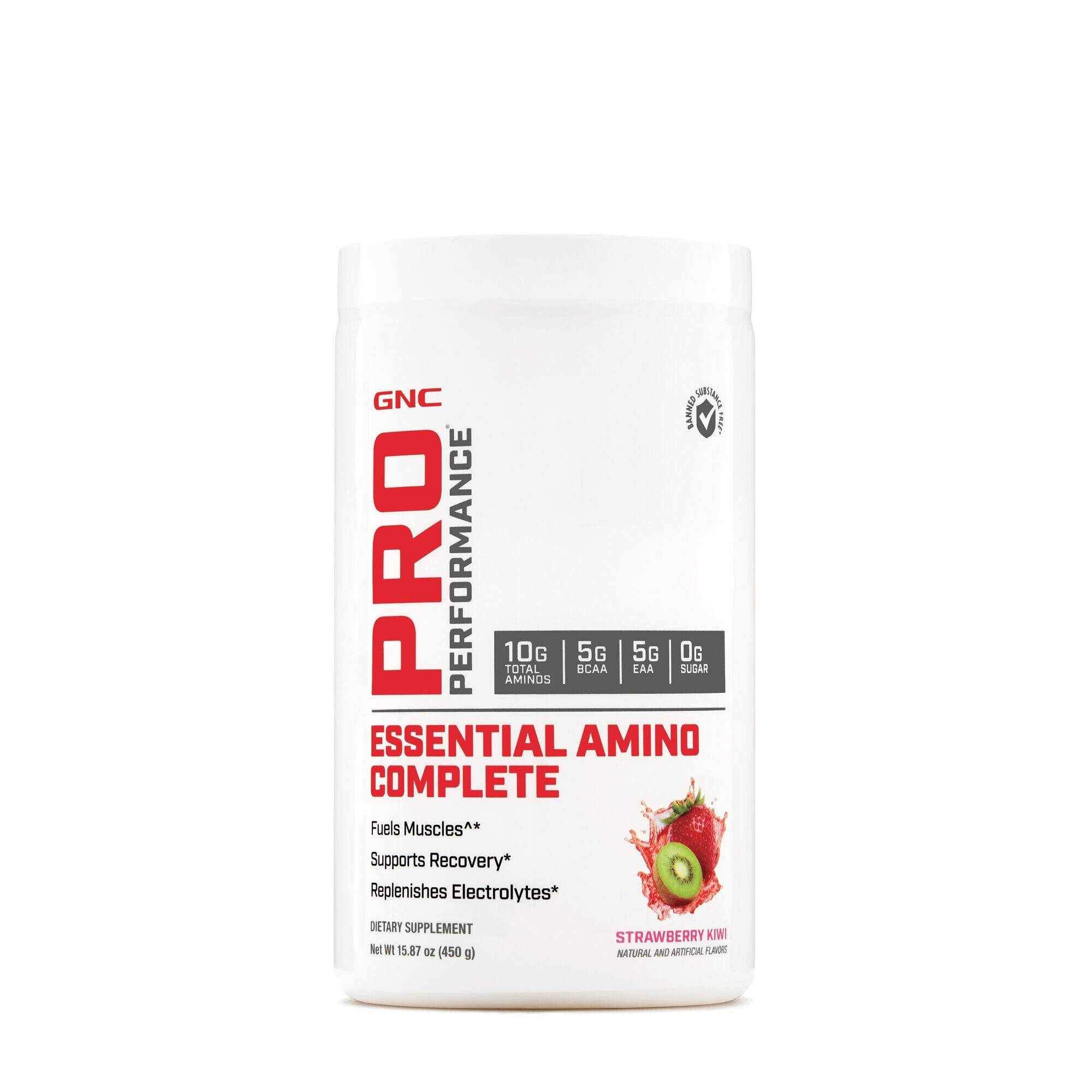 Pro Performance® Essential Amino Complete Plus Energy, Aminoacizi, cu Aroma de Capsuni si Kiwi, 450g - GNC