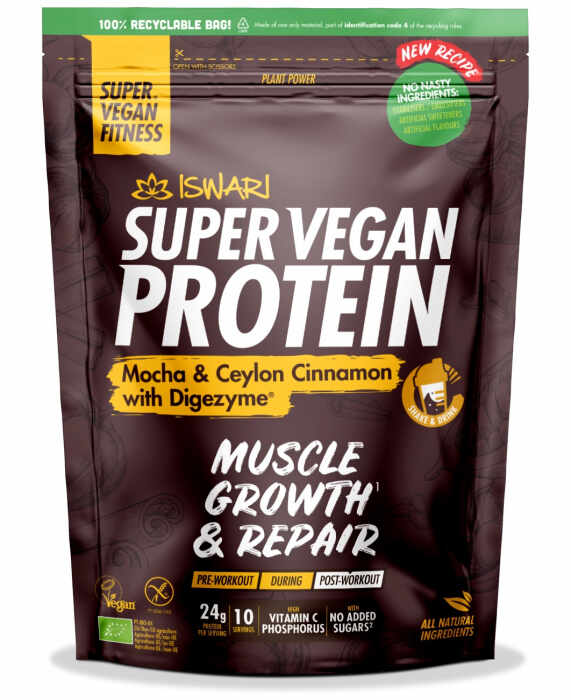Proteina Super Vegan BIO(dupa efort) mocha si scortisoara de Ceylon cu DigeZyme Iswari