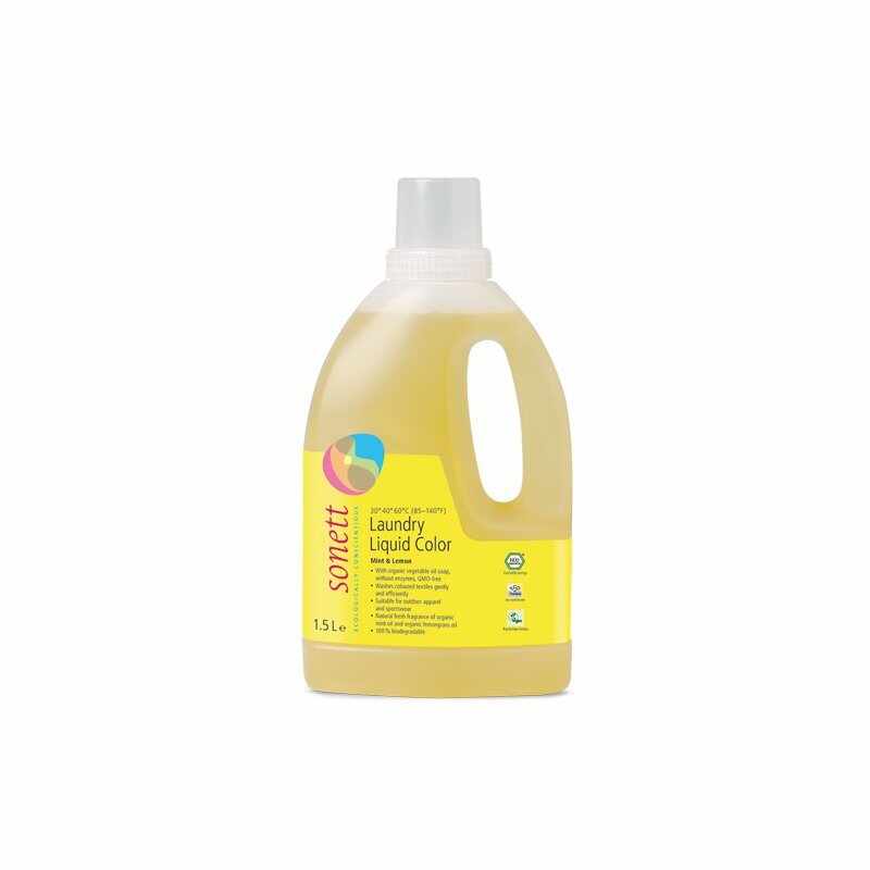 Detergent lichid pentru rufe colorate cu menta si lamaie, ecologic, 1.5L, Sonett