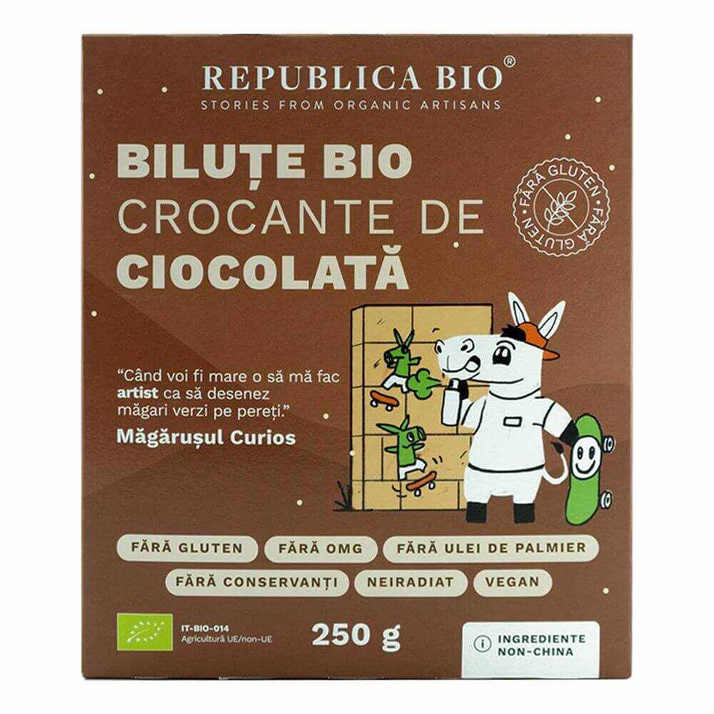 Bilute crocante de ciocolata fara gluten, ecologici, 225g, republica bio