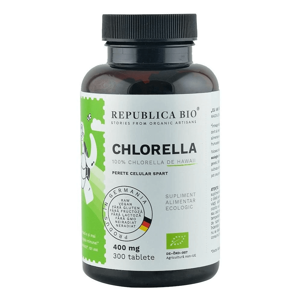 Chlorella bio de hawaii (400 mg), 300 tablete (120 g), republica bio