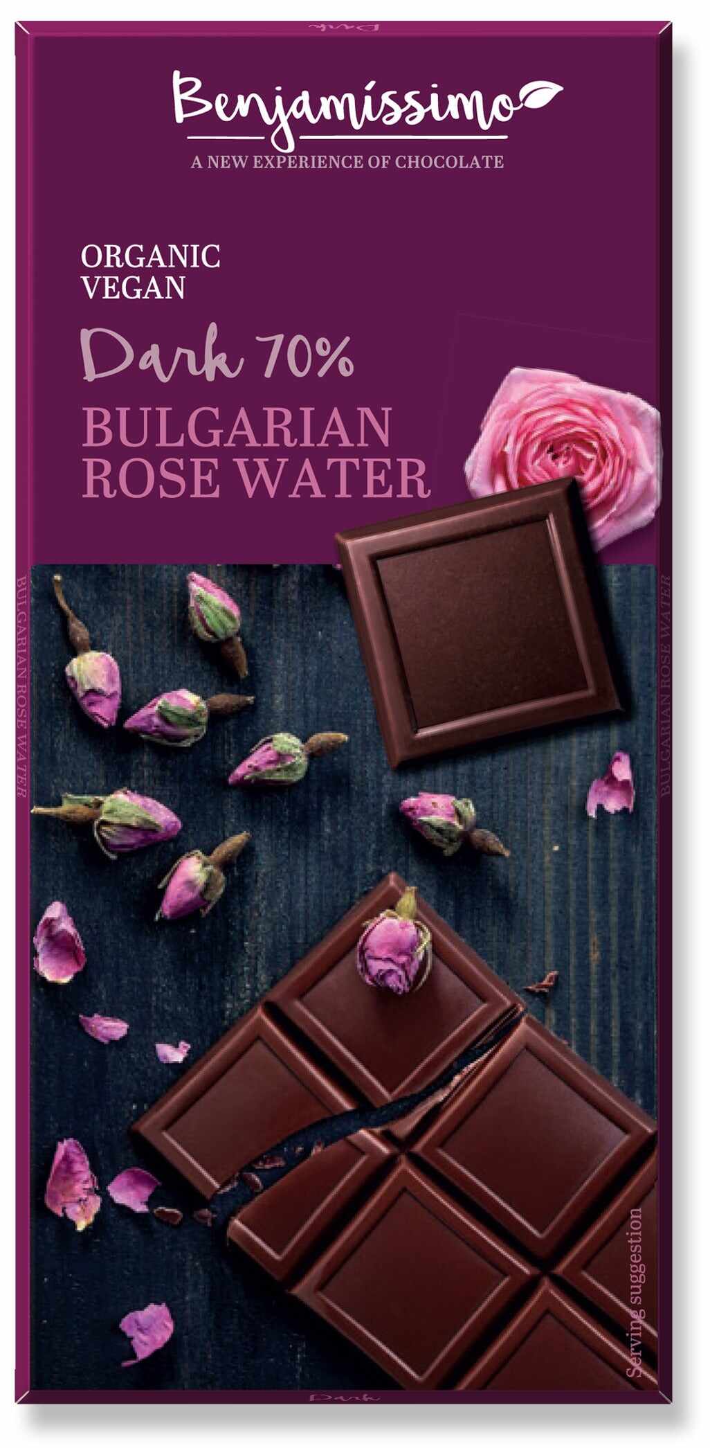 Ciocolata cu apa de trandafir, bio, 70g, benjamissimo